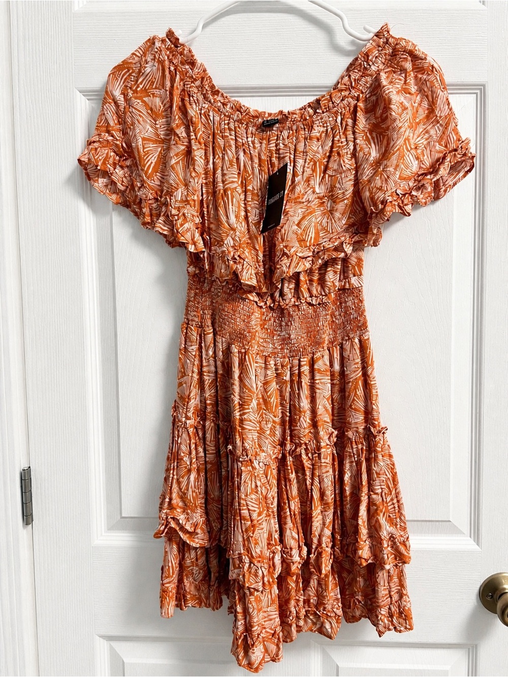 Forever 21 Orange Tropical Print Ruffle Mini Dress
